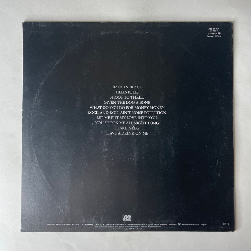 Винтажная виниловая пластинка LP AC DC Back In Black (Германия 1980) Hells Bells