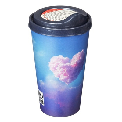 Стакан 550мл с крышкой, с декором (синий)