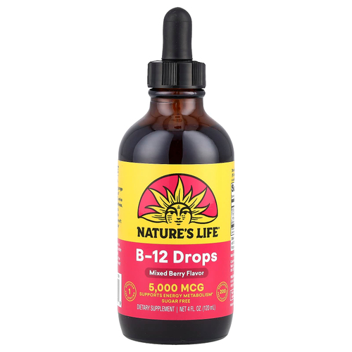 Nature's Life, B-12 капли, ягодное ассорти, 5000 мкг, 120 мл (4 жидк. унц.)