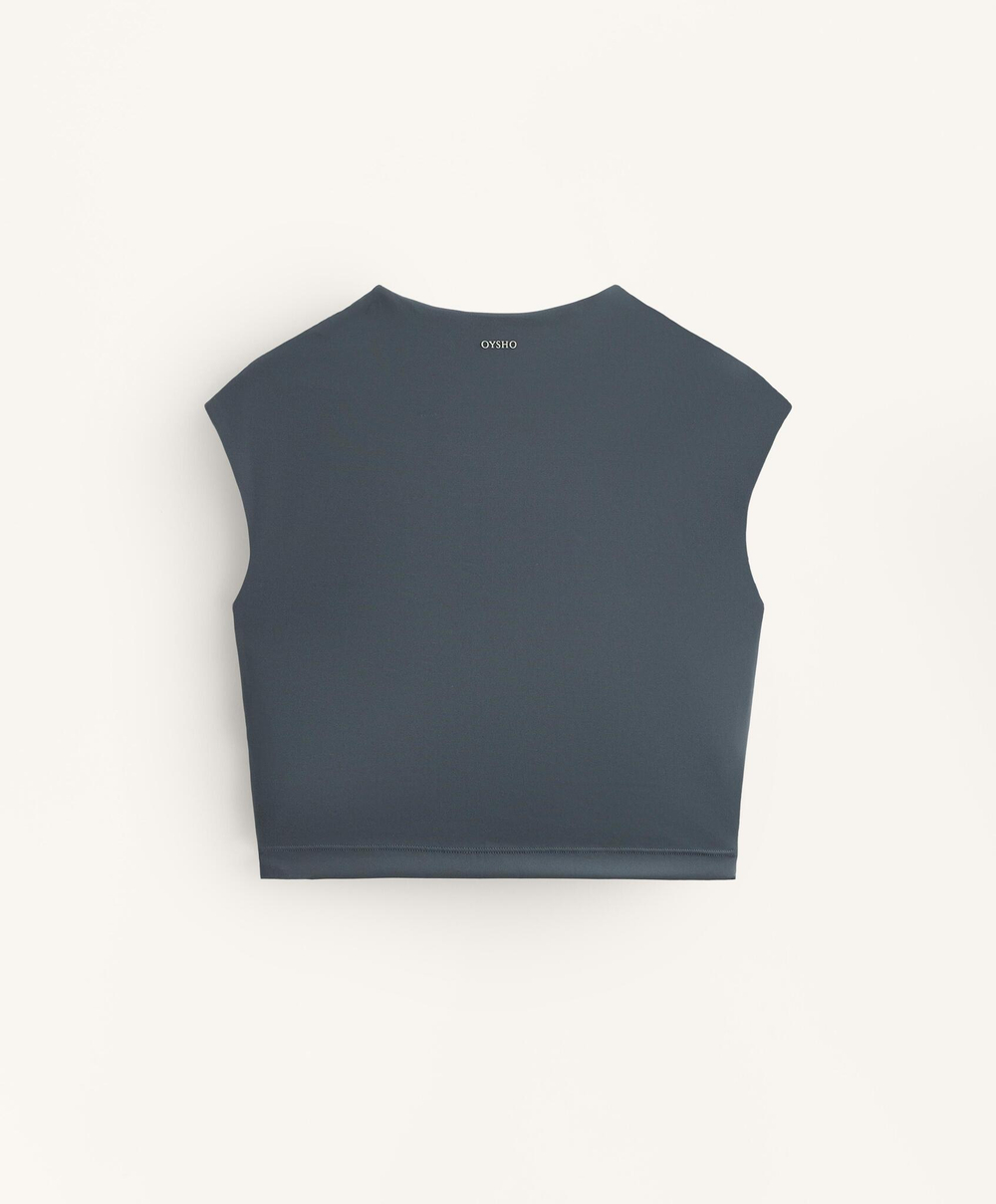 Oysho Майка с коротким рукавом, антрацитовый/голубой