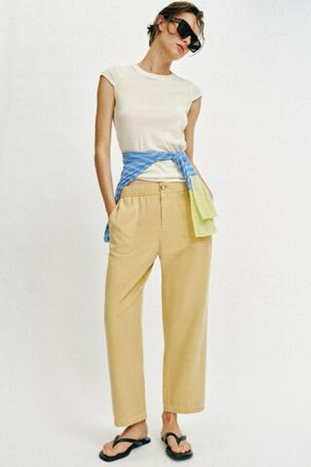 ZARA УКОРОЧЕННЫЕ БРЮКИ ПРЯМОГО КРОЯ, МЯГКИЙ ЖЕЛТЫЙ