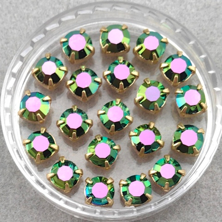 Шатоны Preciosa MAXIMA в оправах, Crystal Peacock Green l/Gold