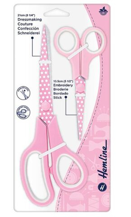 Набор ножниц "Горошки", 21 см, 13,5 см, цвет розовый