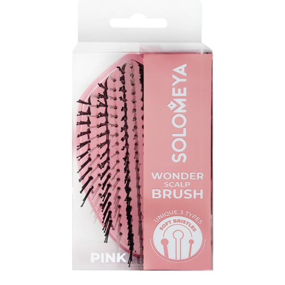 Solomeya Многофункциональная расческа для распутывания, массажа и мытья кожи головы, мини, Розовая 1 шт