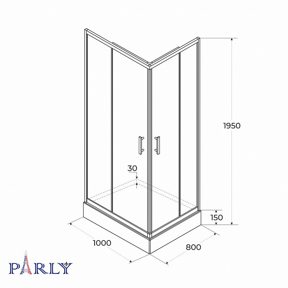 Душевой уголок с поддоном PARLY QZ81BF (100х80х195)