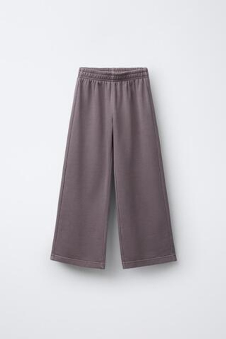 ZARA БРЮКИ WIDE LEG С ЭФФЕКТОМ ПОТЕРТОСТИ, СЛИВОВЫЙ