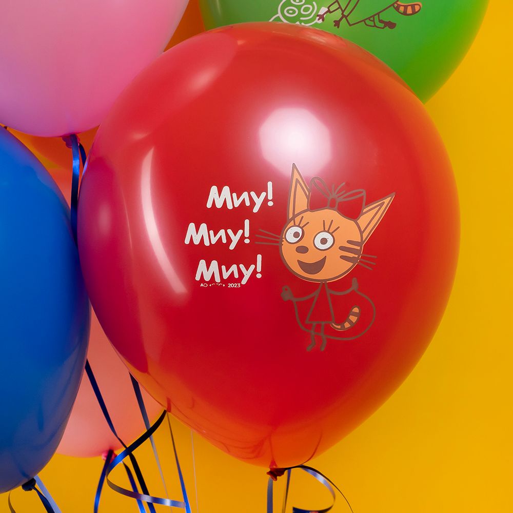 Шар (12''/30 см) Три Кота, Игры во дворе, Ассорти, пастель, 1 ст, 10 шт.