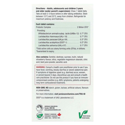 Jamieson Vitamins, Жевательные пробиотики, натуральная клубника, 60 жевательных таблеток