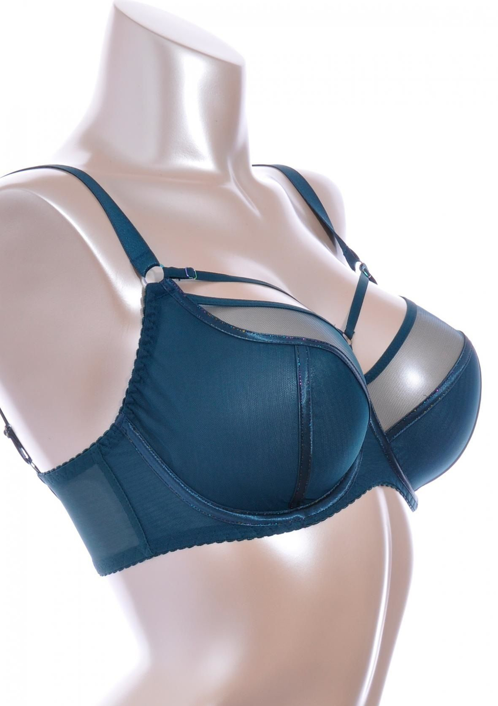 Изумрудный бюстгальтер на косточках plus size с декоративными бретелями (Размер: 90H) (Цвет: изумрудный)