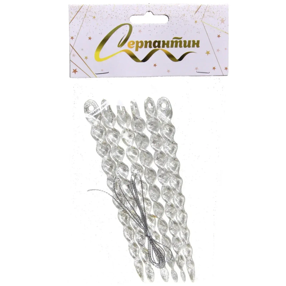 Подвеска «Волшебная сосулька» 13 см (набор 6 шт), Серебро