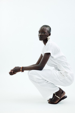 ZARA БЛУЗА ИЗ СМЕСОВОГО ЛЬНА С ПОЯСОМ, БЕЛЫЙ