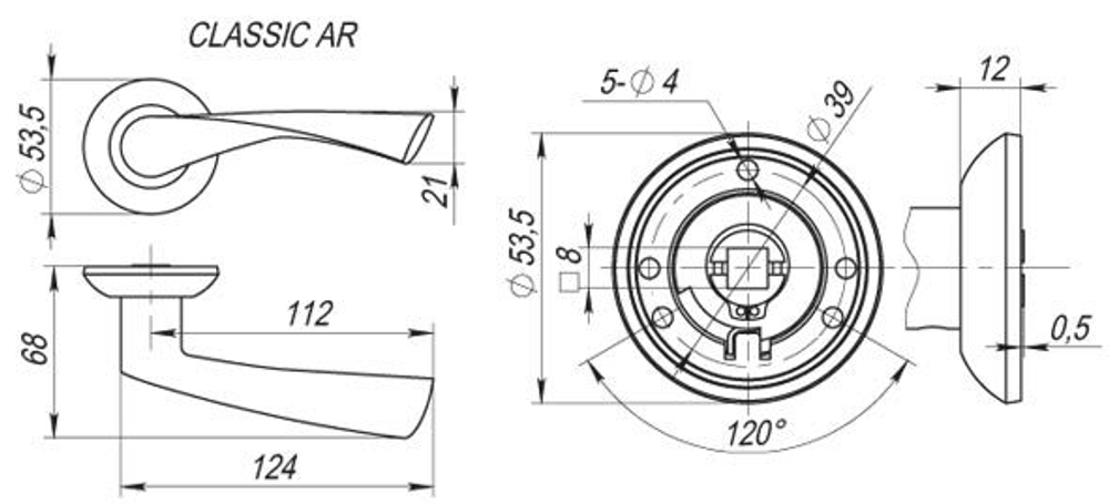 Ручка раздельная R.AR54.CLASSIC (CLASSIC AR) 140mm CP-8 хром