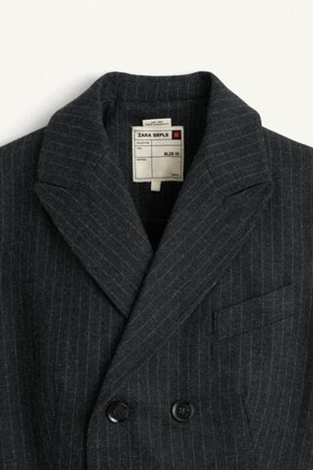 ZARA БЛЕЙЗЕР В МЕЛКУЮ ПОЛОСКУ, ТЕМНО-СЕРЫЙ