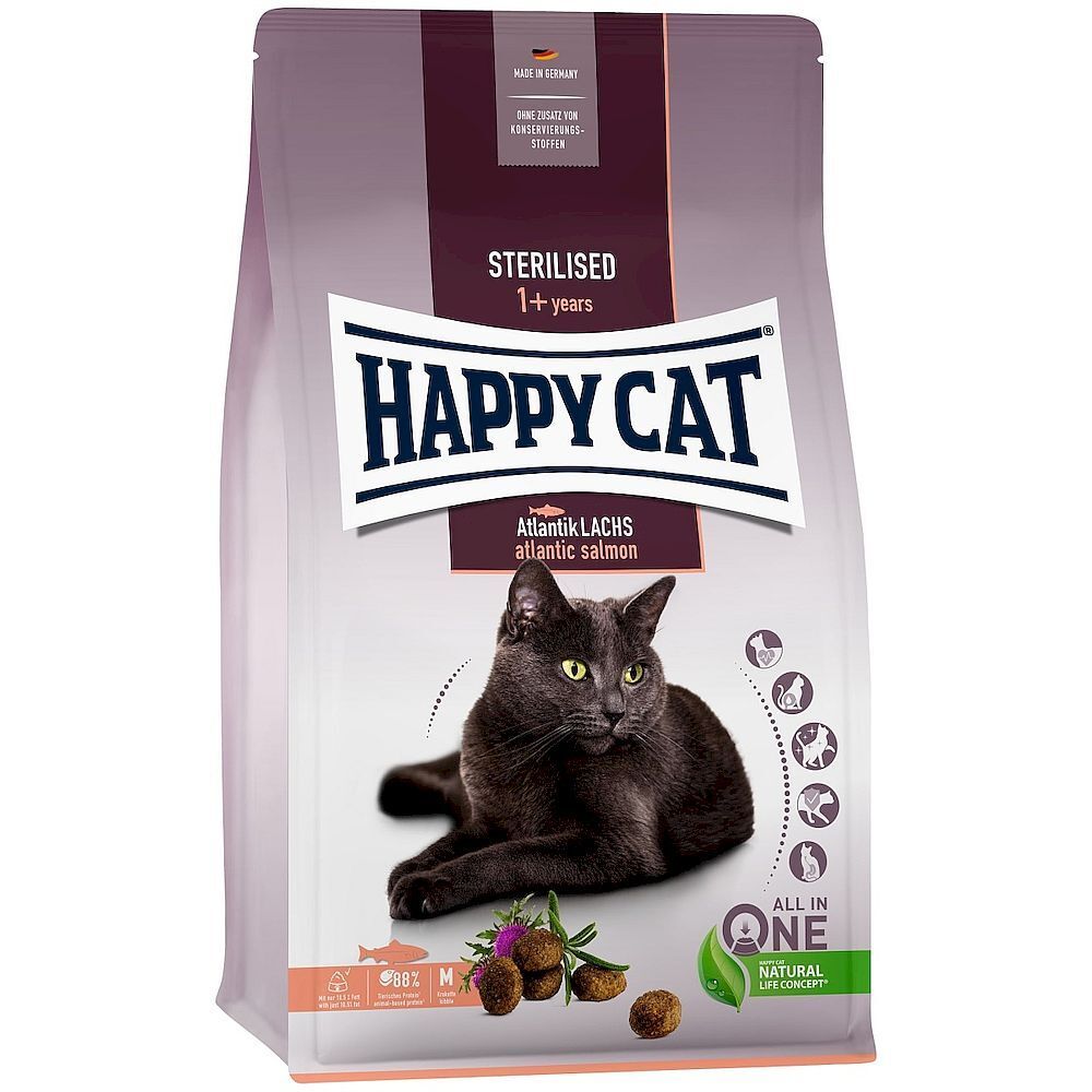 Happy Cat Sterilised Atlantik-Lachs корм для стерилизованных кошек с Лососем 300г