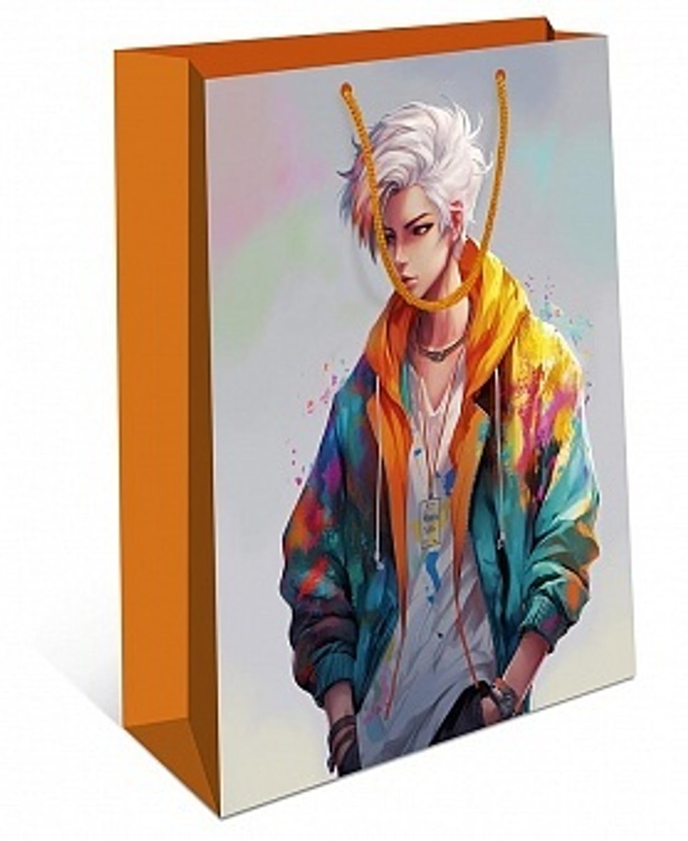 Пакет подарочный, Парень (стиль аниме), 32*26*12 см.