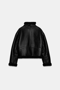 ZARA КУРТКА-ДУБЛЕНКА ИЗ ИСКУССТВЕННОЙ ОВЧИНЫ, ЧЕРНЫЙ