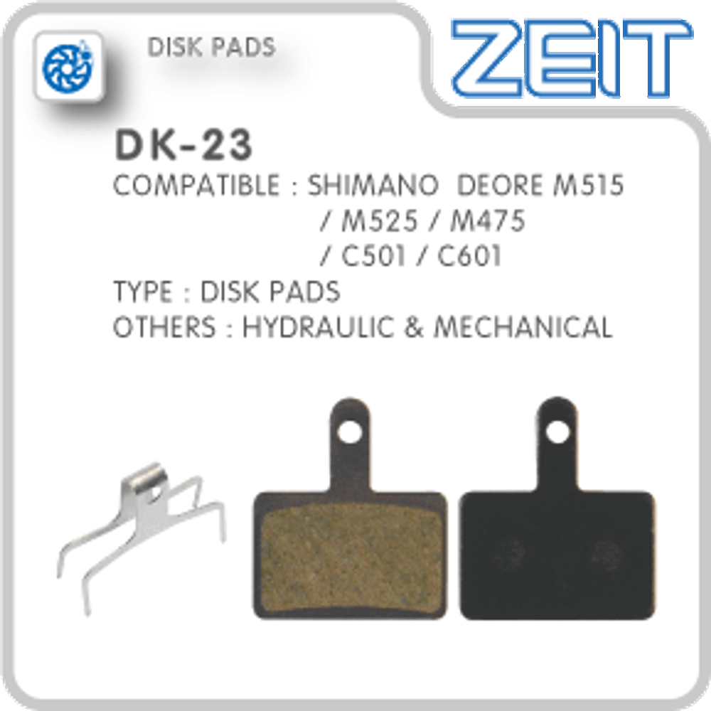 Колодки тормозные ZEIT, для DISK - HIDRAULIC/MECHANICAL, с пружиной, совместимы: Shimano M397/M475/M515/M525/C501/C601/Tektro, комплект -2шт.