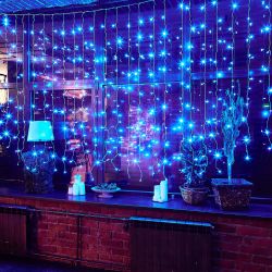 ULD-C3020-240-TTK BLUE IP44 Занавес светодиодный с эффектом мерцания. 3х2м. Соединяемый. 240 светодиодов. Синий свет. Провод прозрачный. TM Uniel