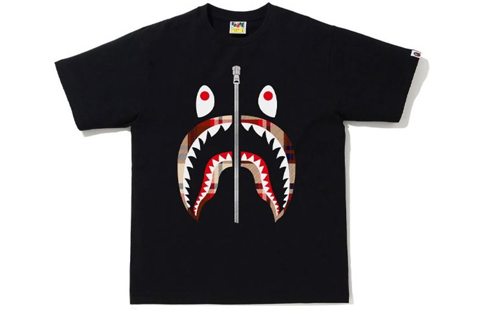 A Bathing Ape Check Shark Tee черный
