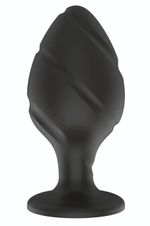 Черная средняя силиконовая анальная пробка с ложбинками по диагонали (Цвет: черный)