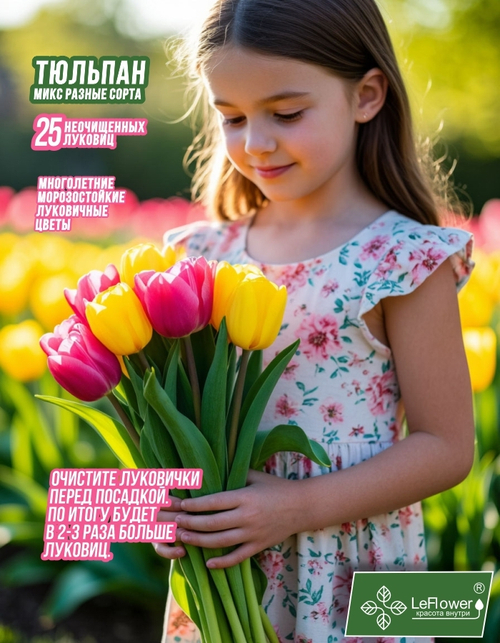Тюльпан Луковицы неочищенные, Микс сортов, 25 шт+
