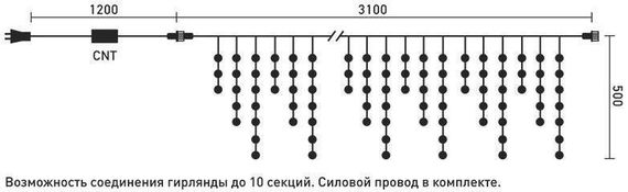 Светодиодная бахрома 3,1*0,5 м., 150 теплых белых LED ламп, прозрачный провод ПВХ, LTC (PIL150-10-2WW)