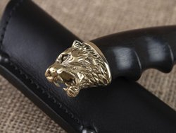 Нож "Тигр малый", дамасская сталь, рукоять черный граб мореный, литье голова зверя