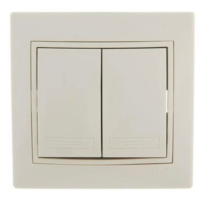 223_ Выключатель Lezard 2-кл. кремовый со вставкой арт. 701-0303-101 MIRA (10) ш/к 4620752700988