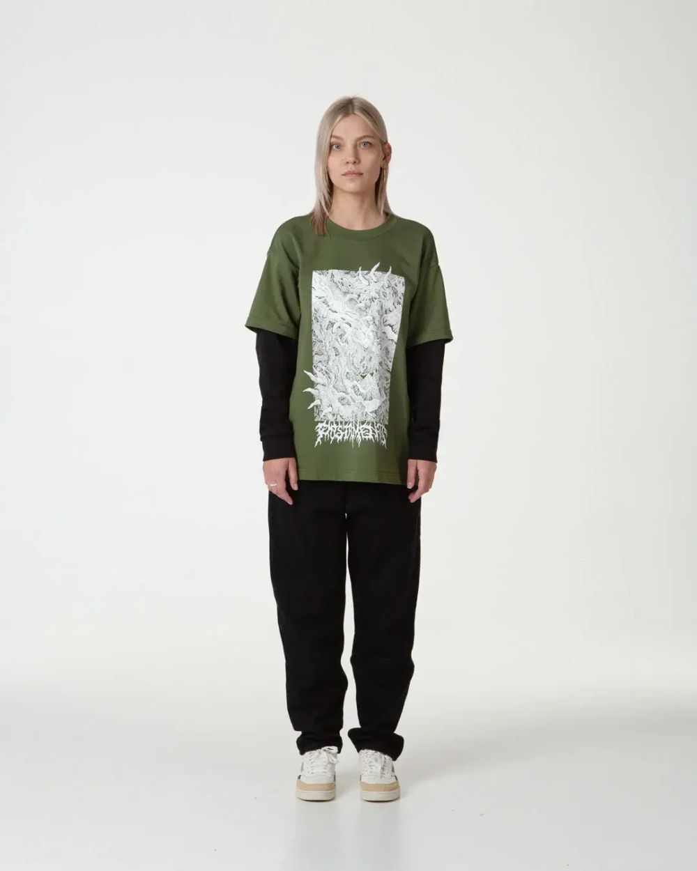 Лонгслив Postaments Spines хаки/черный