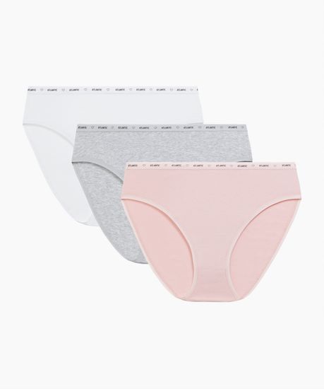 Женские трусы спорт (3шт) Atlantic 3CLP-010, хлопок, белый + светло-серый меланж + светло-розовый
