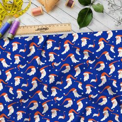 Ткань оксфорд 600 мелкие санта-клаусы на синем фоне