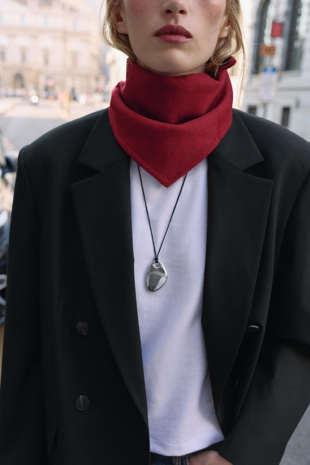 ZARA ТРЕУГОЛЬНАЯ БАНДАНА С ШЕРСТЬЮ, КРАСНЫЙ