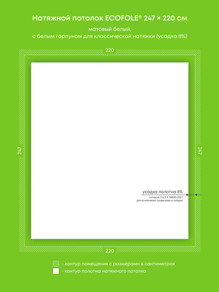 Матовый натяжной потолок 5.4 м2