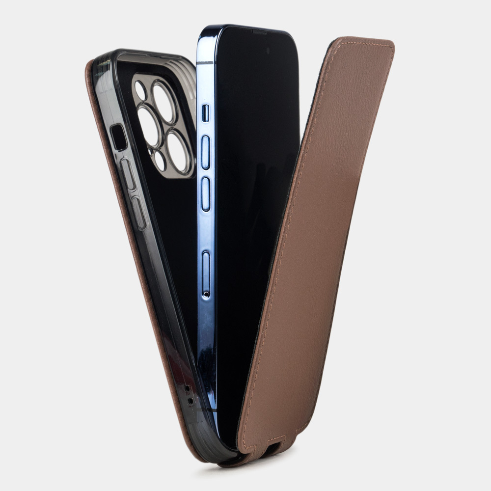 Чехол для iPhone 15 Pro из кожи козы, коричневого цвета