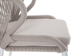 "Милан" стул плетеный из роупа, каркас алюминий белый шагрень, роуп бежевый круглый, ткань бежевая