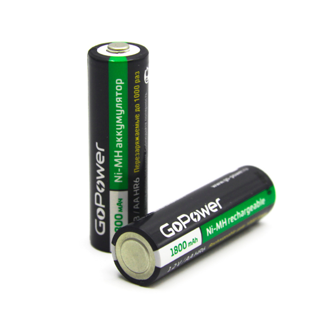 Аккумулятор бытовой AA/HR6 Ni-MH, 1800мАч, 2шт, GoPower