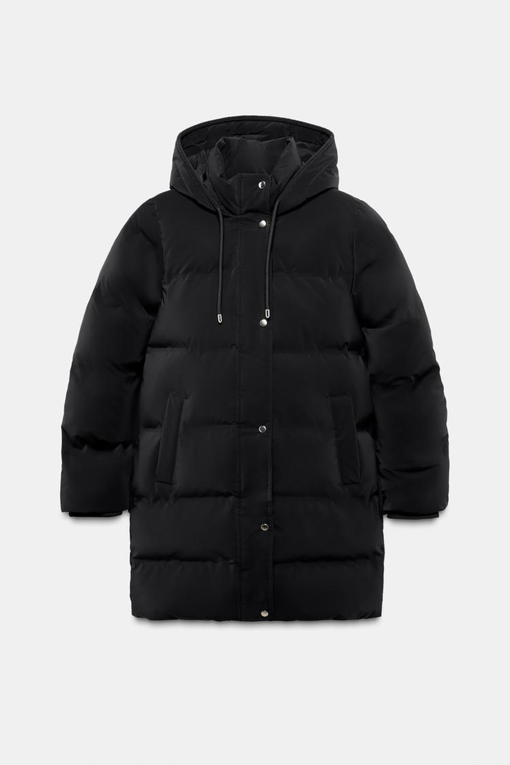 ZARA ВЕТРОЗАЩИТНЫЙ АНОРАК СРЕДНЕЙ ДЛИНЫ ИЗ ПРОРЕЗИНЕННОЙ ТКАНИ, ЧЕРНЫЙ