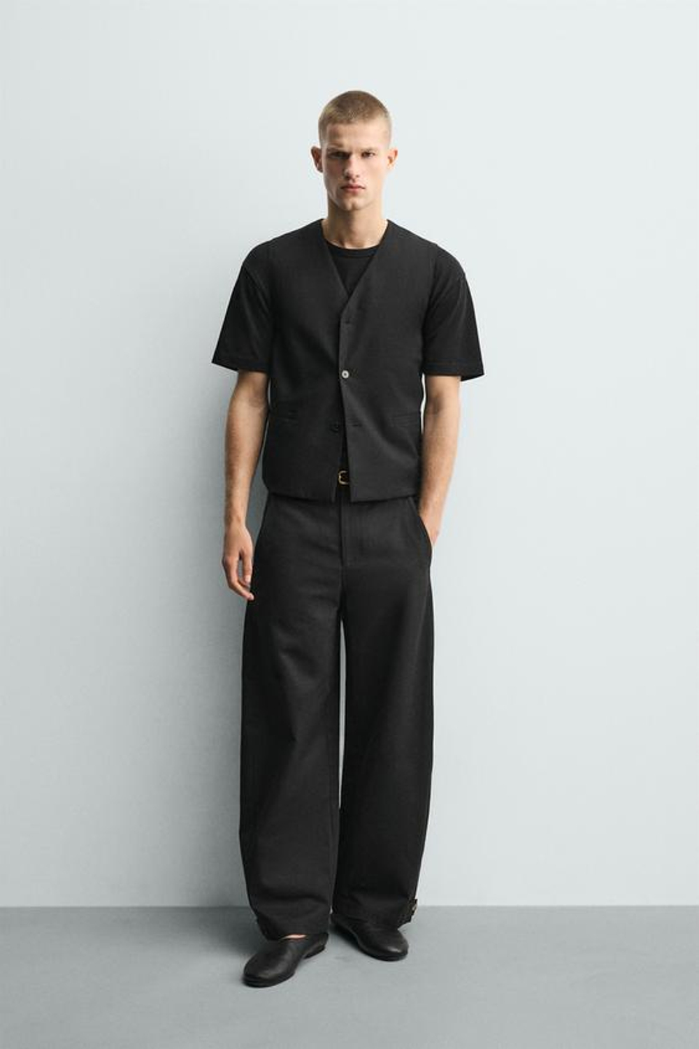 ZARA БРЮКИ RELAXED FIT С РЕГУЛИРУЕМЫМ НИЗОМ, ЧЕРНЫЙ