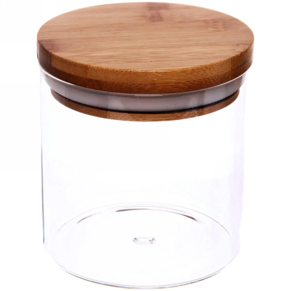 Банка для продуктов стеклянная 500мл «Хай-Тек» с бамбуковой крышкой 10*9,5см