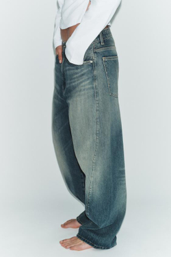 ZARA ДЖИНСЫ TRF BAGGY BALLOON СО СРЕДНЕЙ ПОСАДКОЙ, ЛИНЯЛЫЙ СИНИЙ