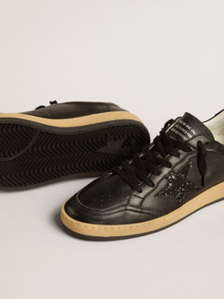 Ball Star Donna in nappa nera con stella in glitter neri e talloncino in suede
