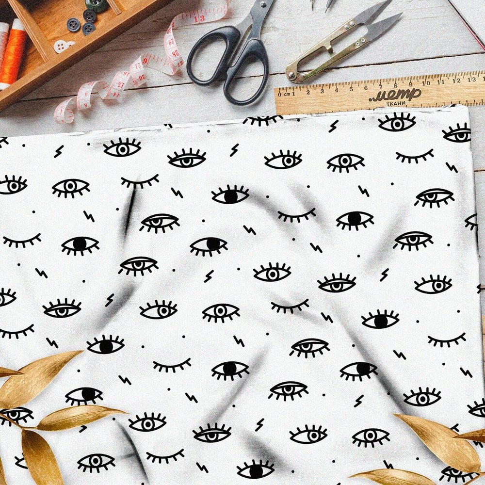 Ткань кулирная гладь черные глазики