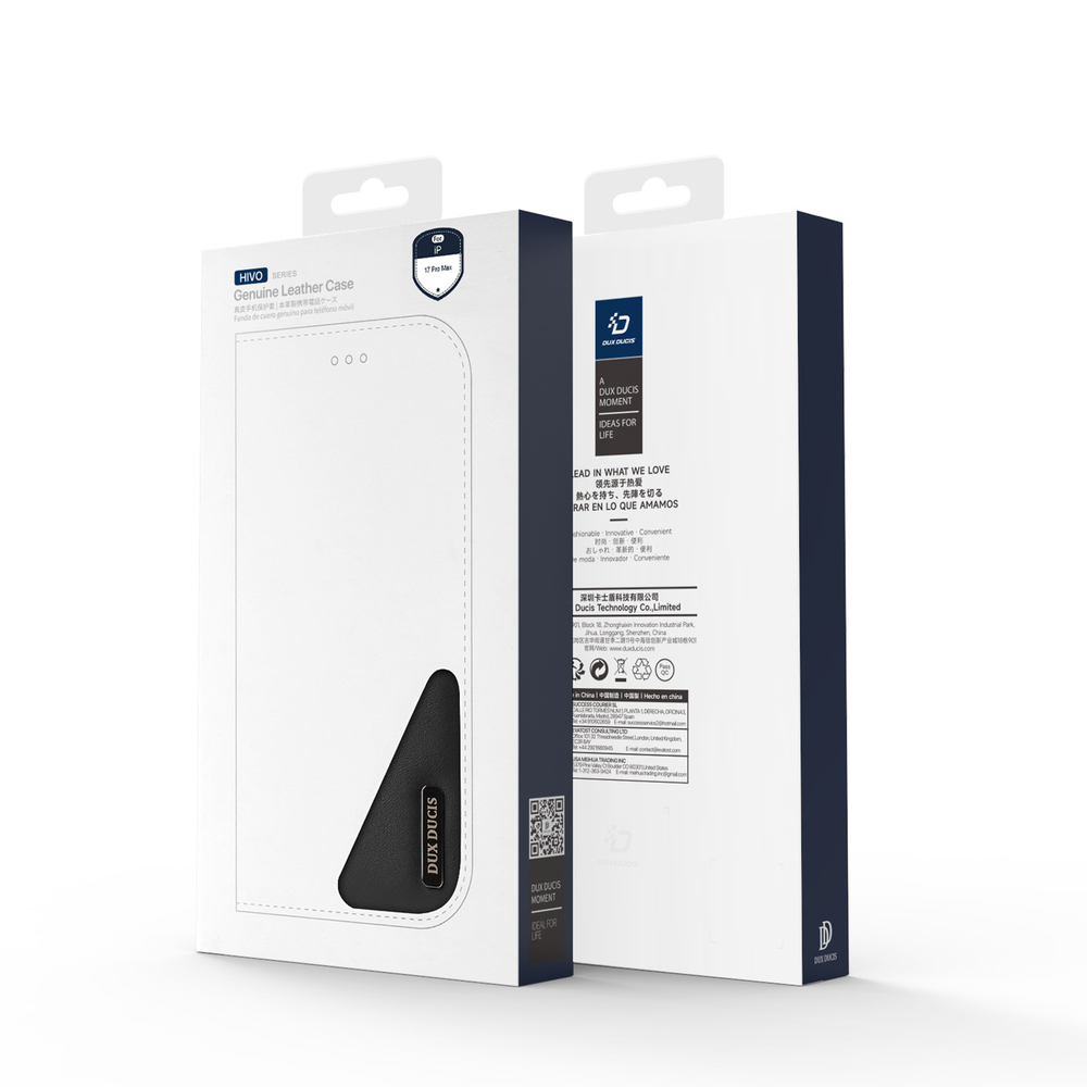 Чехол книжка из натуральной кожи черного цвета для iPhone 17 Pro Max, серия Hivo Series Case (защита RFID) от Dux Ducis
