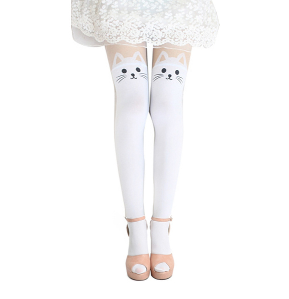 Колготки женские лайкровые "Усы-хвост" белые