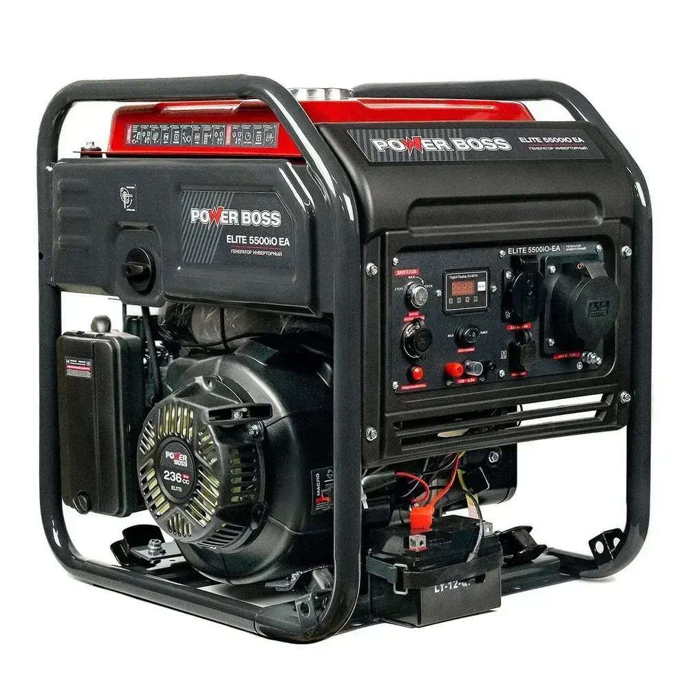 Генератор Инверторный Power Boss ELITE 5500iO-EA, 5.5 кВт 236 см3, 15 л, электростарт AVR коннектор автоматики, розетки 1х230 В/16 А и 1х230 В/32 А, выход постоянного тока USB 5 В, 102004
