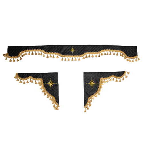 Ламбрекен с косынками универсальные стеганые Роза Ветров (экокожа, черный, золотые кисточки)