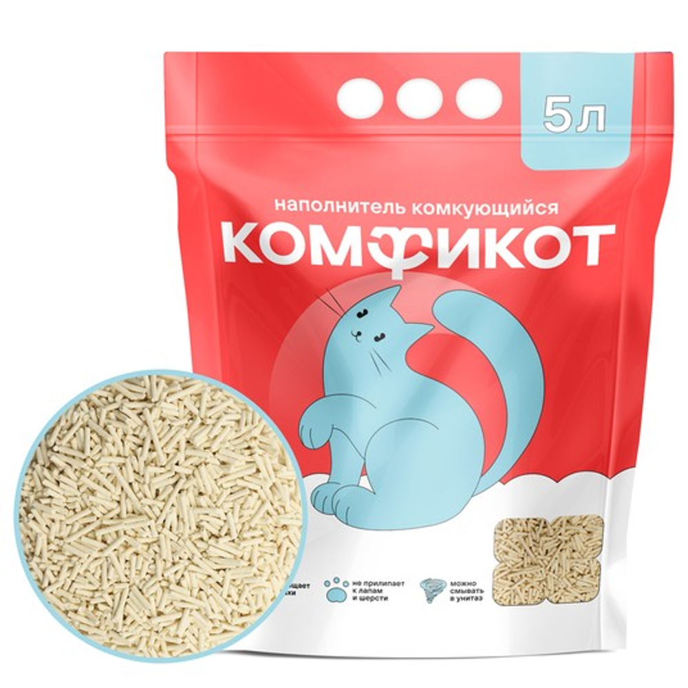 Наполнитель тофу комкующийся без аромата Комфикот 5 л