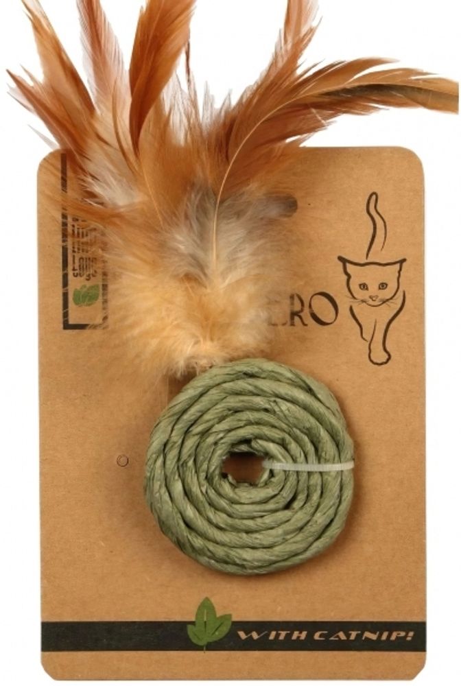 MON TERO ECO Игрушка для кошек, Колечко с перьями и кошачьей мятой, зеленая, 5 см