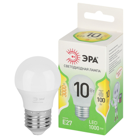 Лампочка светодиодная ЭРА GREEN LINE LED P45-10W-830-E27 GL E27 10 Вт шар теплый свет