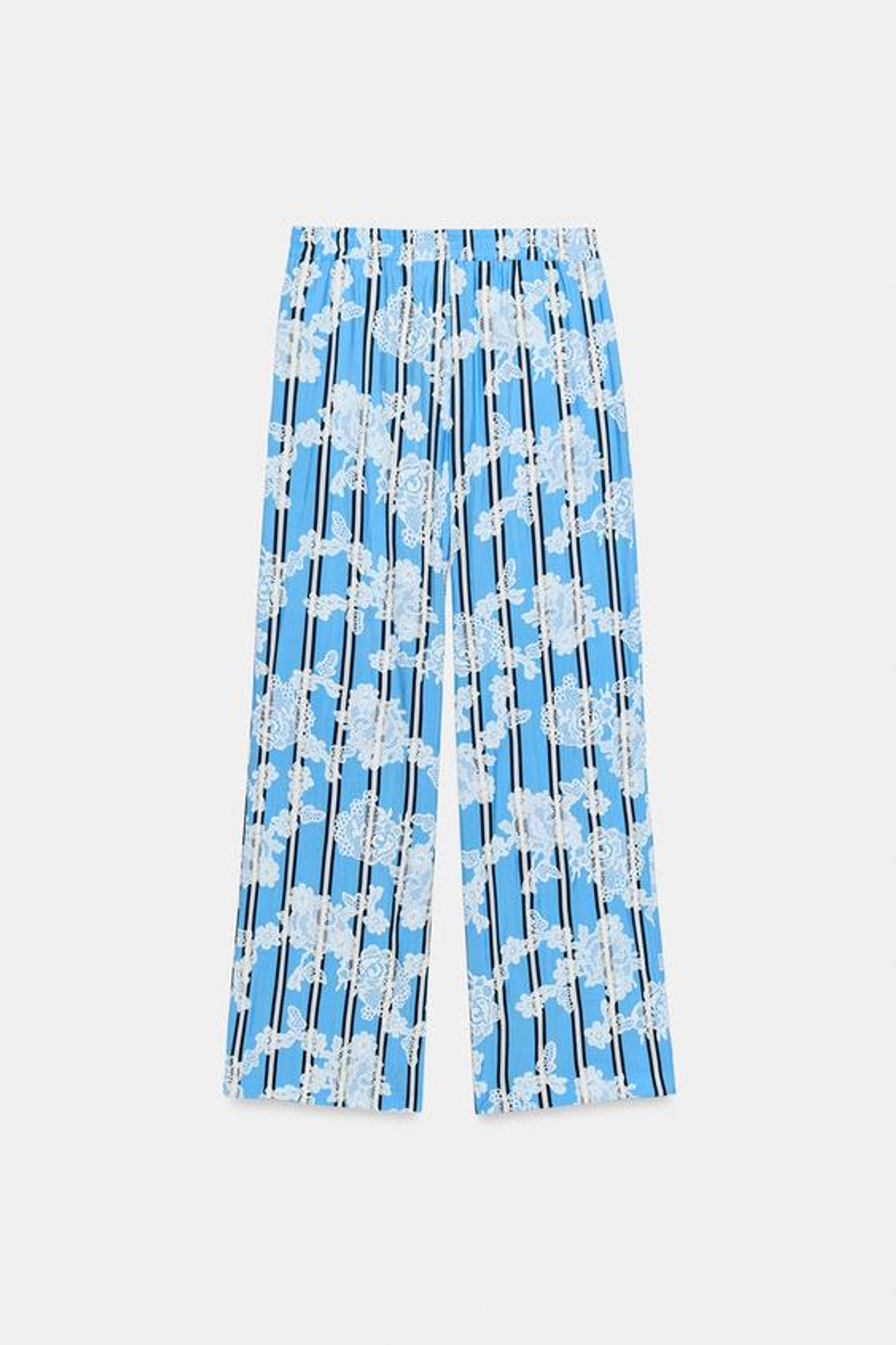 ZARA ШИРОКИЕ БРЮКИ В ПОЛОСКУ, ЭКРЮ/БЕЛЫЙ